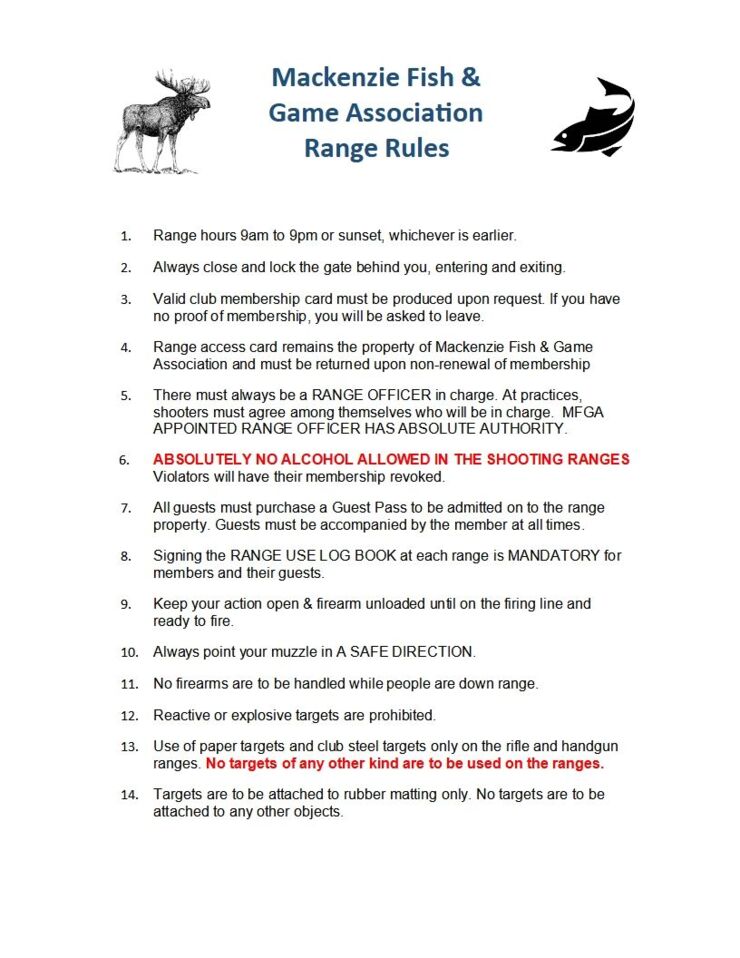 Range Rules :: Mackenzie Fish and Game Association